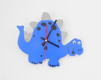 Dinosaur Wall Clock: Hand-Painted Wood Kids Decor