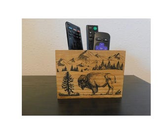 Remote Control Holder, Hand Crafted Remote Caddy, Desk Organizer , Custom Remote Caddy, Customized Remote Control Organizer
