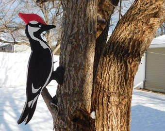 Woodpecker Tree Decoration Fun Backyard Bird Decoration the Red Headed Woodpecker Made of Real wood all hand painted