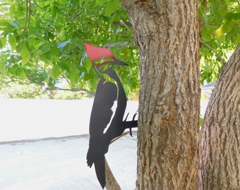 Woodpecker Tree Decoration Fun Backyard Bird Decoration the Red Headed Woodpecker Made of Real Metal