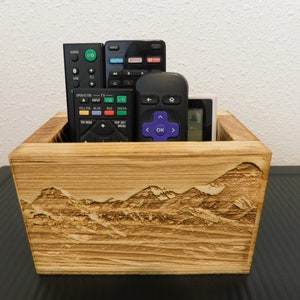 Remote Control Holder / farmhouse decor a great housewarming gift or a gift for dad with a Mountain background scenery image 2