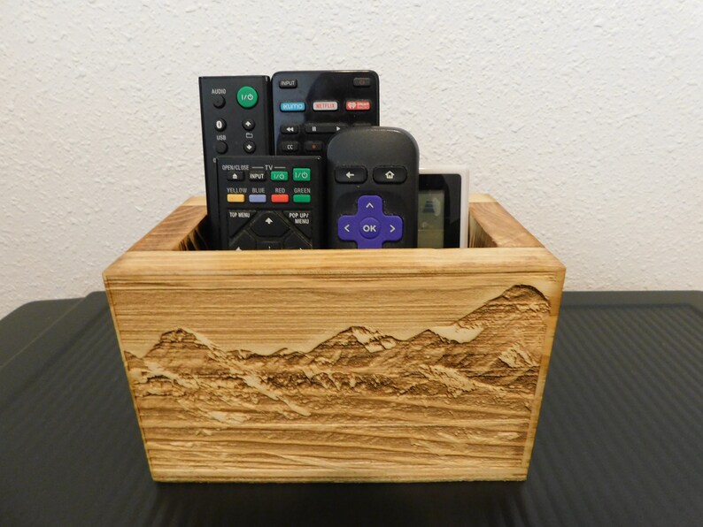 Remote Control Holder / farmhouse decor a great housewarming gift or a gift for dad with a Mountain background scenery image 2