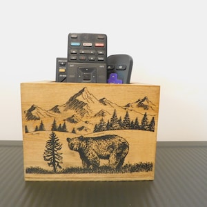 Bear Decor Wooden Remote Control Holder: Farmhouse Organizer Box