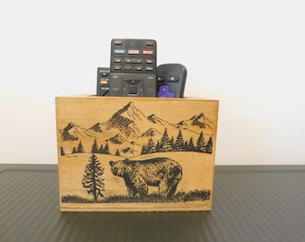 Remote Control Holder / black bear in woods  décor a great housewarming gift pen box gift for dad