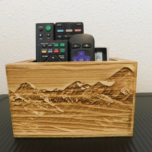 Remote Control Holder / farmhouse decor a great housewarming gift or a gift for dad with a Mountain background scenery image 1