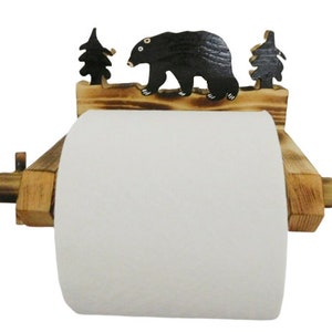 Bathroom toilet paper holder a Rustic home decor Unique wall mount bathroom tissue holder farmhouse decor black bear theme