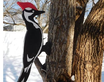 Wooden Woodpecker Yard Decor, Red-Head Woodpecker Garden Accent