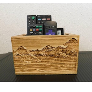 Remote Control Holder With Mountain Decor. Pen Storage Box