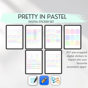 Digital Stickers - Pastel Rainbow Pack with Habit Tracker, GoodNotes, Notability, Xodo, Instant Download Kit, Planner Notebook Accessories