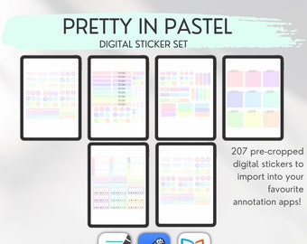 Digitala klistermärken - Pastellfärgade regnbågsfärgade paket med vanespårare, GoodNotes, Notability, Xodo, kit för direktnedladdning, tillbehör till anteckningsblock för planerare