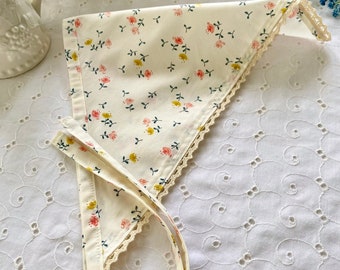 Delicate Prairie Hair Scarf Vintage Inspired Mini Rose Floral Bandana Coquette Gift for Her Kerchief Lace Accessory FairyCore Cream Pink