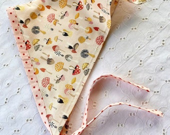 Mushroom Hair Kerchief, Cream Cotton Bandana Headband