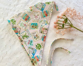 Cottage Garden Bandana Seed Packets Garden Gift Handmade Hair Kerchief Botanical Gift Cute Scarf for Woman Pink Bandana Gift for Her