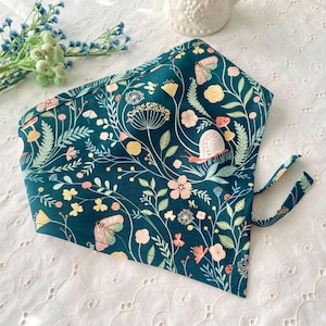 Fern Fronds Bandana Woodland Botanical Kerchief Triangle Head Scarf Hair Cute Snails Mushroom Cottagecore Fairy Dark Whimsy Green Accessory