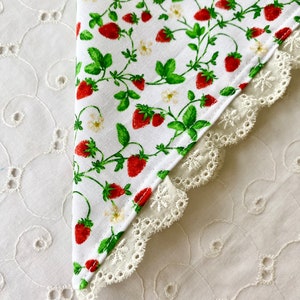 Strawberry Hair Kerchief Cute CottageCore Delicate White Floral Lace Trim EXCLUSIVE Princesscore Scarf Flowering Strawberry Gift for Her