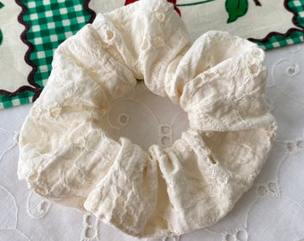 Lace Scrunchie Upcycled Handmade Scrunchy Cream Embroidered Lace Cottagecore Accessory Hair Tie Exclusive Design Accessory EcoFriendly Gift
