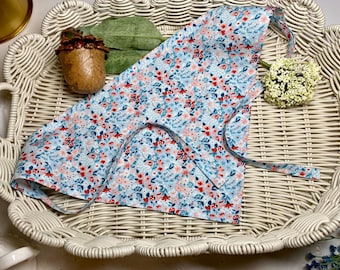 Pastel Blue Mushroom Accessory Organic Cotton Triangle Headscarf Floral Toad Stools Forest Fabric Botanical Scarf Blue Floral Red Mushrooms