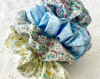 Scrunchie Pack Floral Hair Accessories Romantic Aesthetic Hair ties XL Floral Cotton Scrunchy Gift wrapped Economical Gift for Her