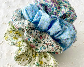 Scrunchie Pack Floral Hair Accessories Romantic Aesthetic Hair ties XL Floral Cotton Scrunchy Gift wrapped Economical Gift for Her