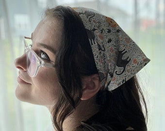 Spooky LIGHT Halloween Bandana for Women Black Cats Hair Kerchief White Bandana Orange Green Witchy Closet White Scarf Pink Black Skeletons