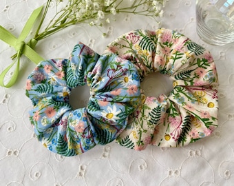 Wildflower Scrunchie Rifle Paper Co Gift Fabric Wildflowers Blue Floral Pink Floral Scrunchy Set Gifts for Her Free Giftwrap Two Sizes!