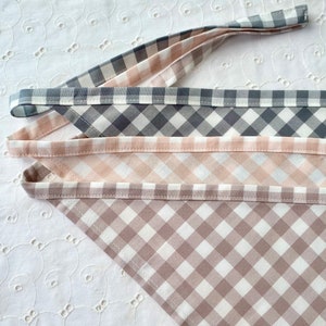 Gingham Hair Bandana with ties Pink, Taupe, Willow Checked Cotton Triangle Headscarf CottageCore Gift Accessory Free Gift