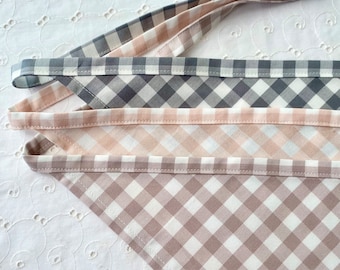 Gingham Hair Bandana with ties Pink, Taupe, Willow Checked Cotton Triangle Headscarf CottageCore Gift Accessory Free Gift