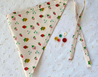 Strawberry Headscarf, Peachy Pink Cotton Kerchief, Cottagecore Hair Tie