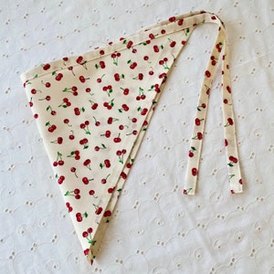 Cherries and Cream Kerchief Cherry Scarf Lace Cherry Print Red Bandana Fruit Accessory Cherry Fabric Hair Bandana EXCLUSIVE Cherry Gifts