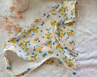 Orange Blossom Print Hair Kerchief, Cotton Summer Hair Scarf Fruit Print Peach, Blue, Pink Vacation Beach Hair