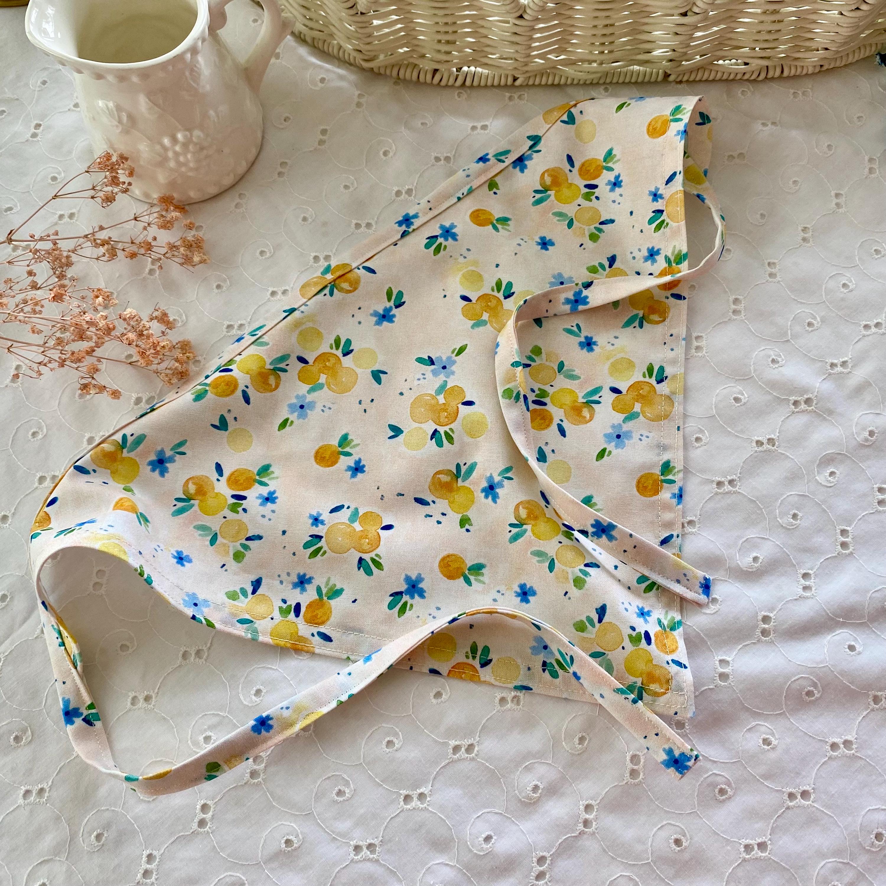 Orange Blossom Print Hair Kerchief, Cotton Summer Hair Scarf Fruit Print Peach, Blue, Pink Vacation Beach Hair
