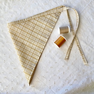 Plaid Hair Bandana Brown Plaid Scarf Neutral Hair Kerchief White Plaid Silky Cotton Head Scarf Barista Scarf Fashion Accessory for Hair