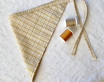 Plaid Hair Bandana Brown Plaid Scarf Neutral Hair Kerchief White Plaid Silky Cotton Head Scarf Barista Scarf Fashion Accessory for Hair
