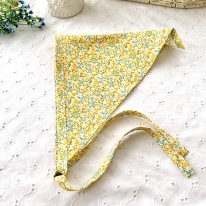 Yellow Kerchief Mini Floral Hair Bandana CottageCore Accessory Triangle Head Scarf Floral Milkmaid Headcovering Cotton Headscarf