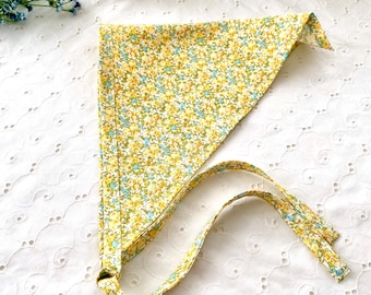 Yellow Floral Kerchief: Cotton Cottagecore Hair Bandana