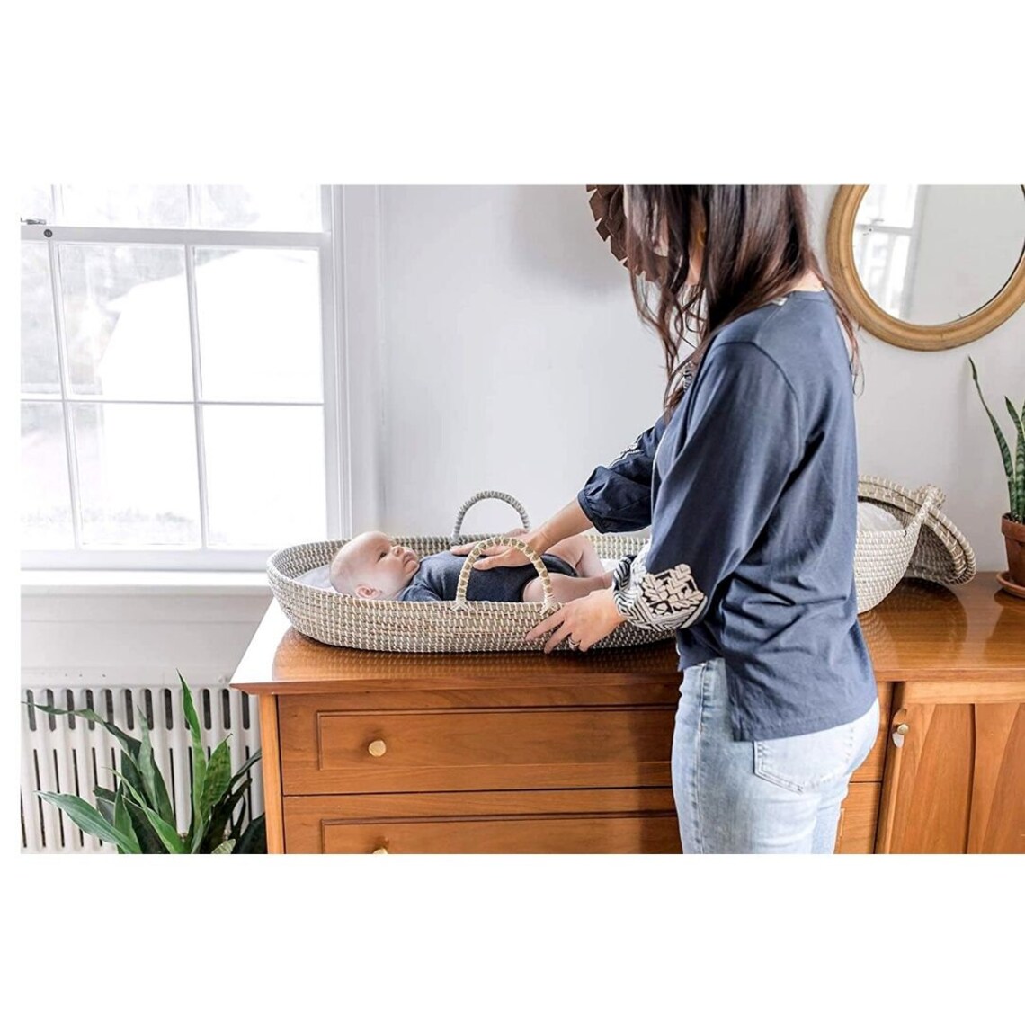 Baby Changing Basket Handmade Seagrass Basket with 2 Etsy