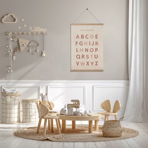 Póster educativo bordado de pared de 16 x 24 pulgadas: decoración de pared rosa polvoriento para guardería, dormitorio y sala de juegos de niñas