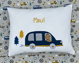 Coussin brodé personnalisé - Bus pétrole