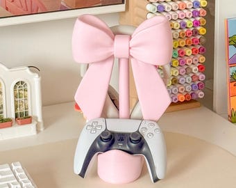 Cute Bow Headphone Stand: Pastel Kawaii Cozy Desk Decor - Interchangeable Headset Holder