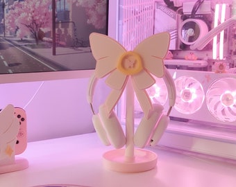 Suporte para fones de ouvido com laço de borboleta: acessório de mesa kawaii celestial para garotas mágicas.