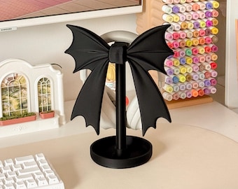 Goth Bow Headphone Stand: Softgoth Dark Desk Decor - Interchangeable Headset Holder