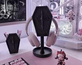 Coffin Headphone Stand: Goth Desk Decor - Halloween Gamer Headset
