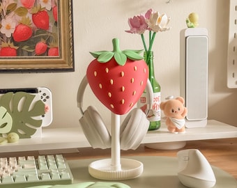 Strawberry Headphone Stand: Kawaii Gaming Desk Accessory