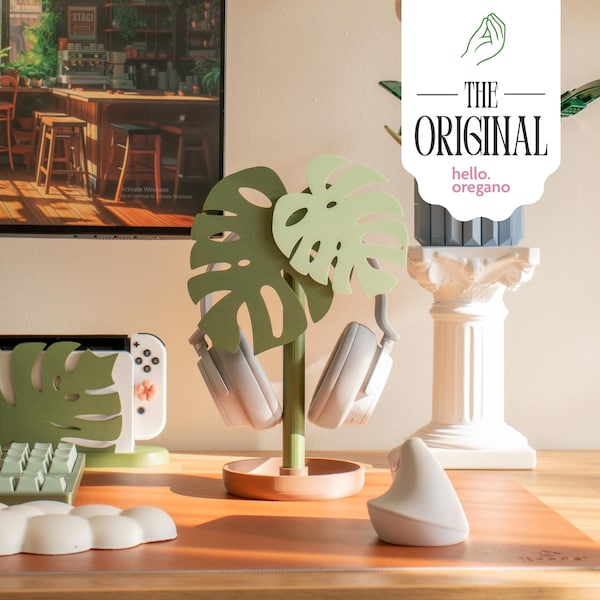 Monstera Headphone Stand: Kawaii Desk Decor, Plant Lover Gift