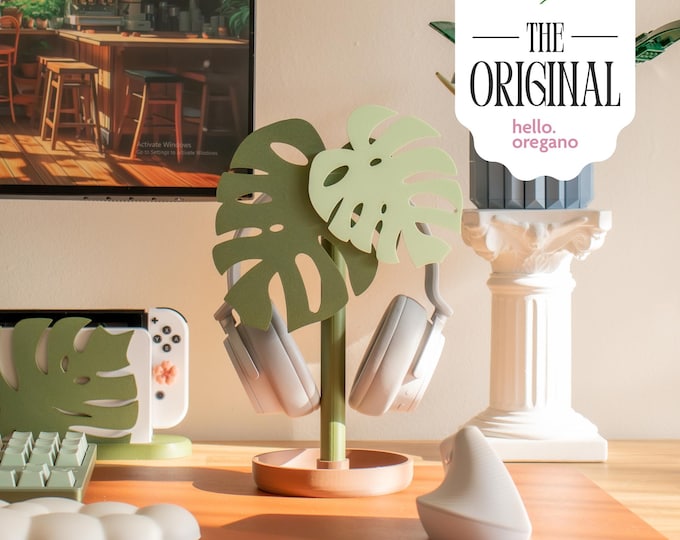 Monstera Headphone Stand: Kawaii Desk Decor, Plant Lover Gift