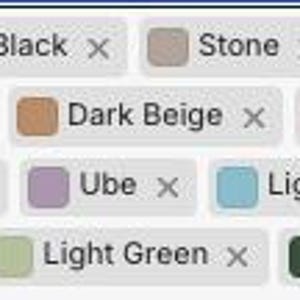 May include: A selection of color swatches, each labeled with a color name and an 'x' to indicate selection. Colors include white, black, stone, light beige, dark beige, light pink, light purple, ube, light blue, wine red, light green, and dark green.