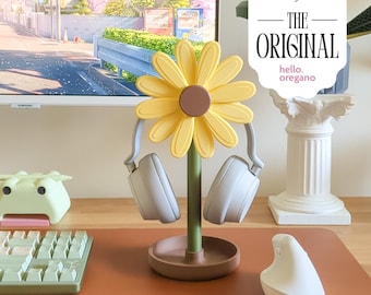 Hoofdtelefoonstandaard zonnebloem: kawaii bureaudecoratie voor gamers, muzikanten en plantenliefhebbers