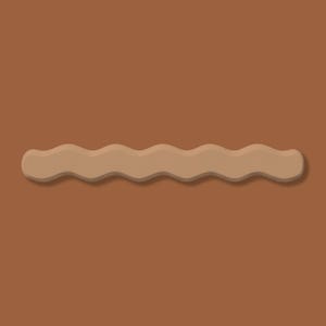 May include: A wavy, light brown decorative element against a solid brown background. The element has a series of rounded peaks and valleys, creating a flowing, organic shape. The design is simple and modern, with a subtle shadow effect.