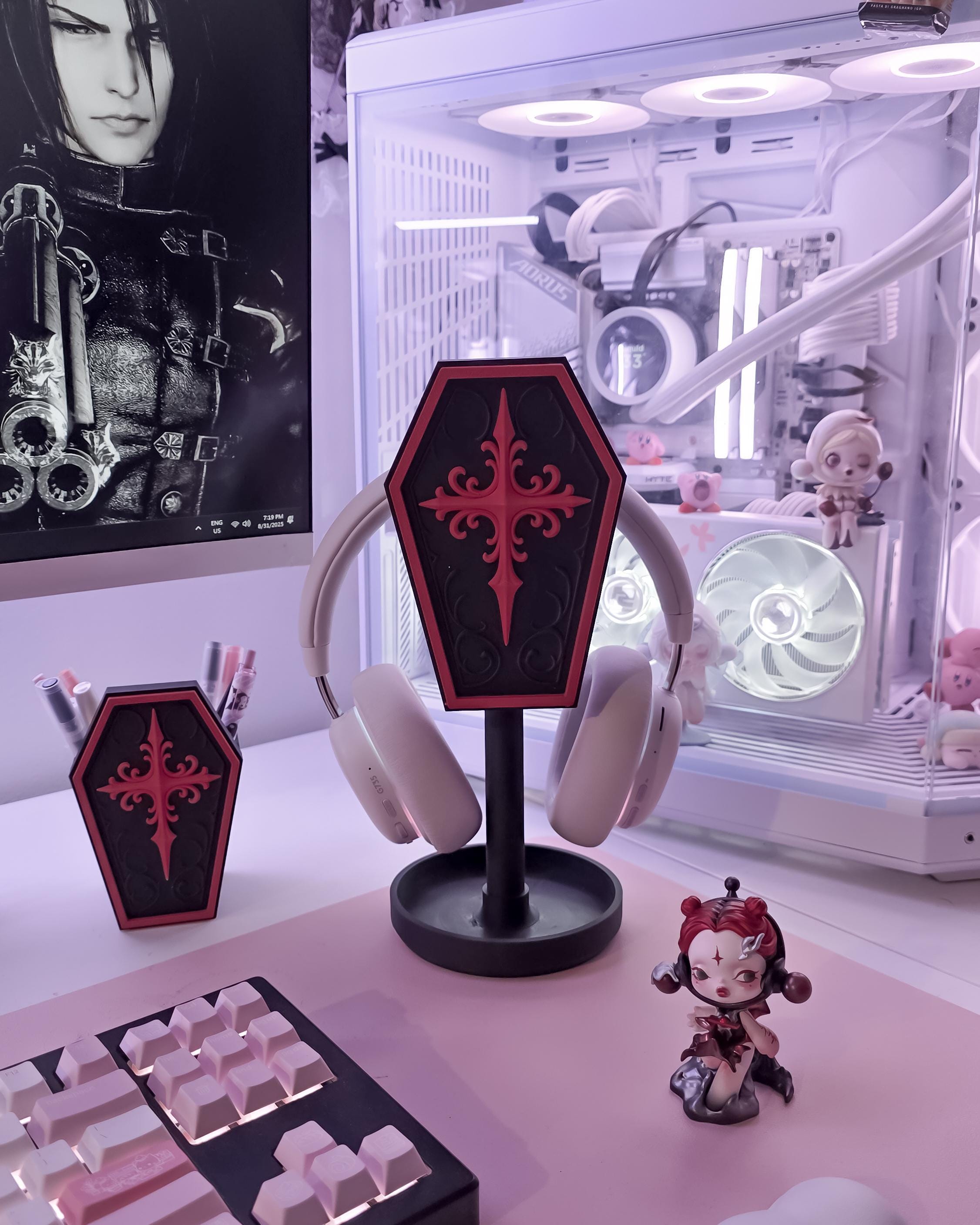 Coffin Headphone Stand: Goth Desk Decor - Halloween Gamer Headset