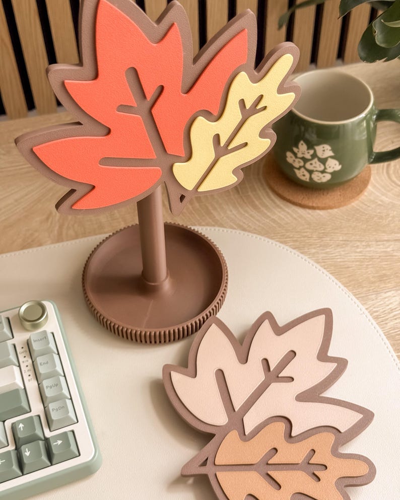 Fall Leaves Headphone Stand: 3D Printed Autumn Desk Decor image 2